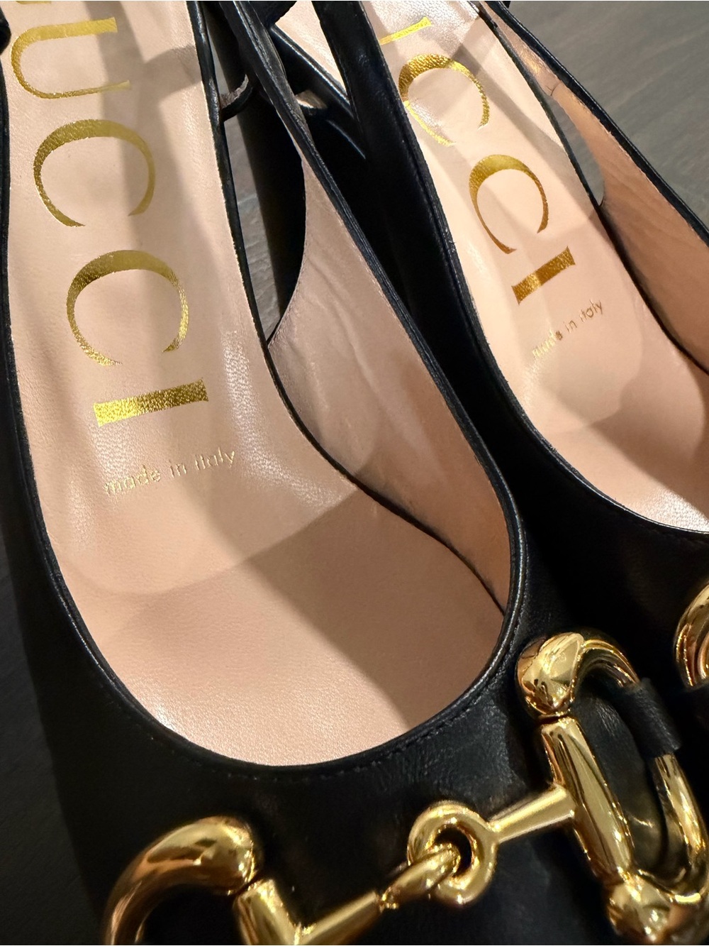 Gucci Black Leather Slingback Pumps with Gold Horsebit - Picture 13 of 16